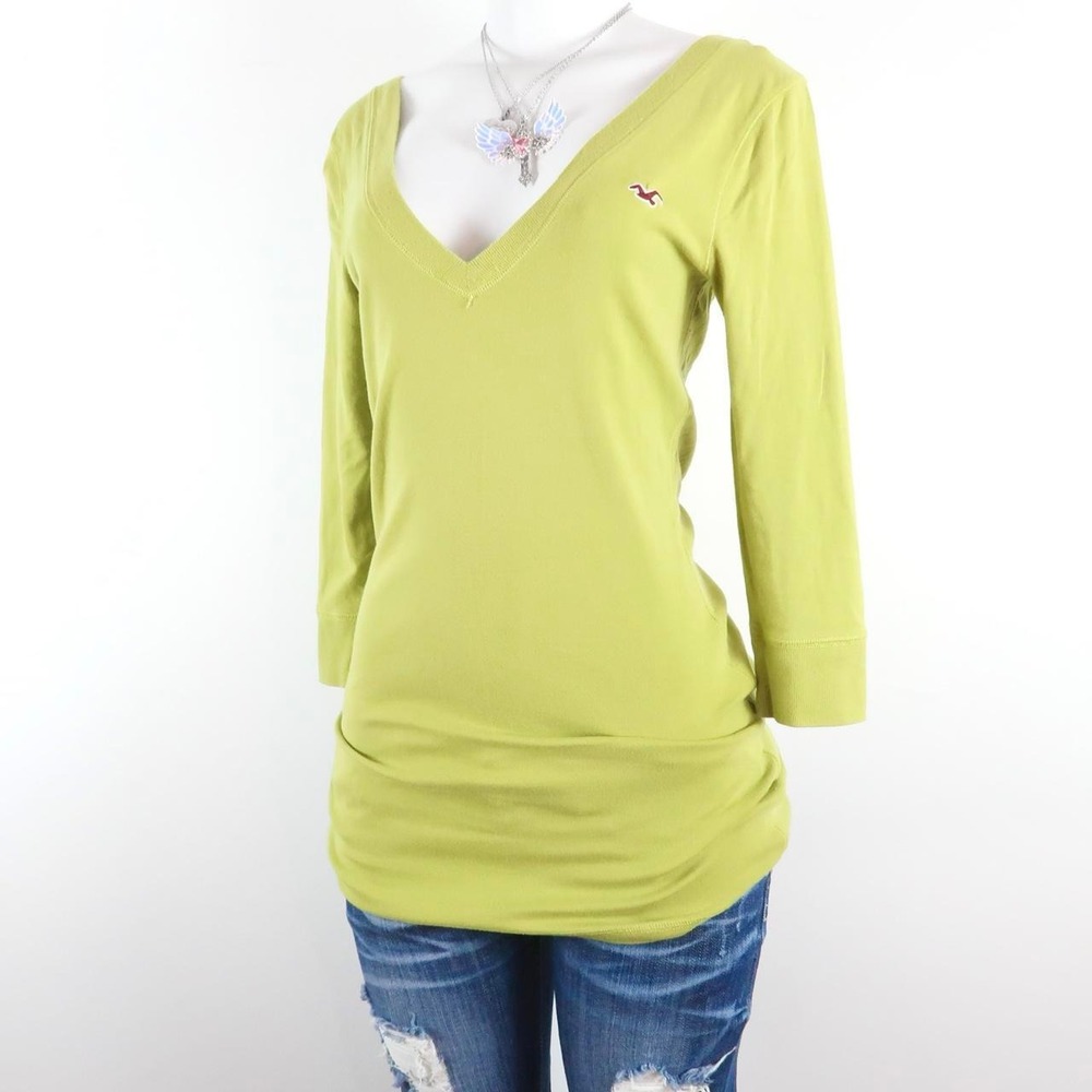 y2k hollister lime green v neck long sleeve top 2000s